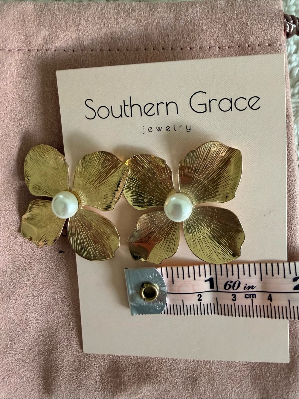 Southern Grace Gold Flower Earrings with Pearl Center